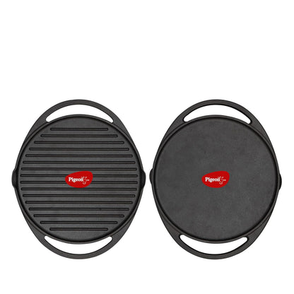 Pigeon Imperi Cast iron Double Side Tawa | 310 mm | Pre-Seasoned | Toxin free | Strong & Durable |