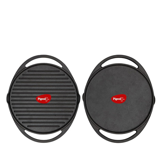 Pigeon Imperi Cast iron Double Side Tawa | 310 mm | Pre-Seasoned | Toxin free | Strong & Durable |