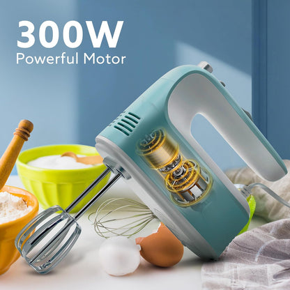 Agaro Regency 300W Hand Mixer | 5 speed | Beater & Dough Hooks | Sea Green |