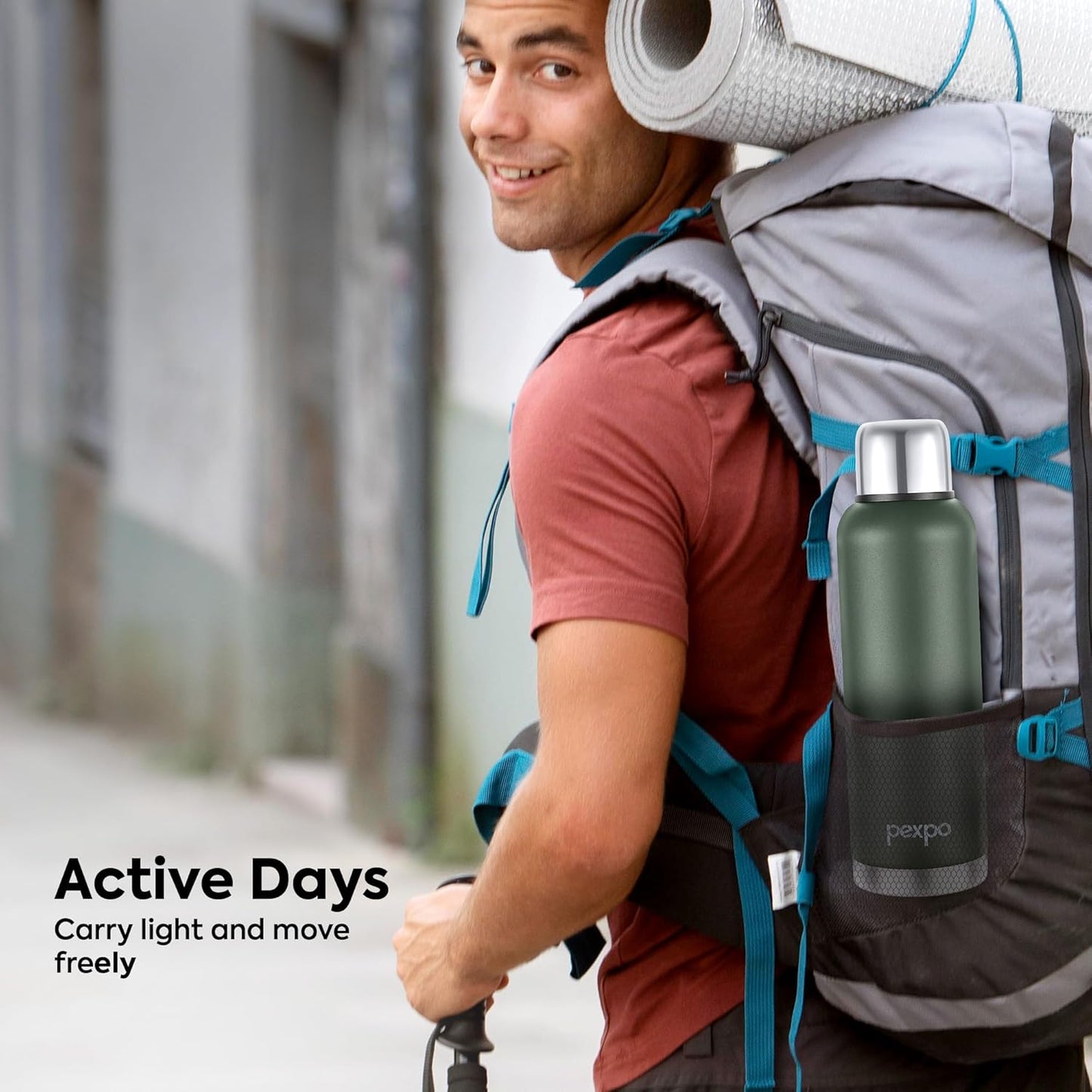 Pexpo Thermos Flask Water Bottle | 1000 ml | Military Green |