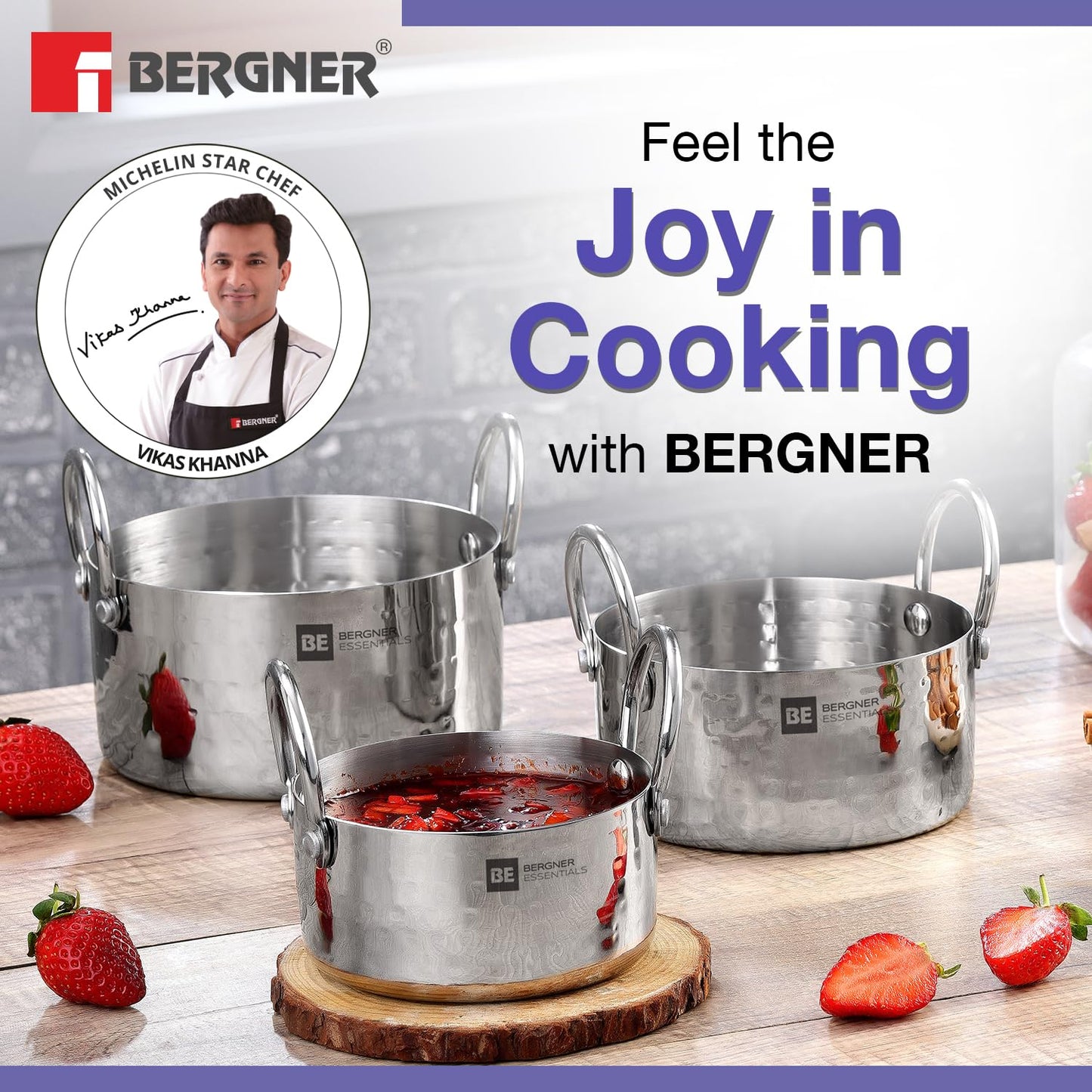 Bergner BE Bergner Essentials Stainless Steel Mini Hammered | 3 Pcs Serving Set | 5 Year Warranty |