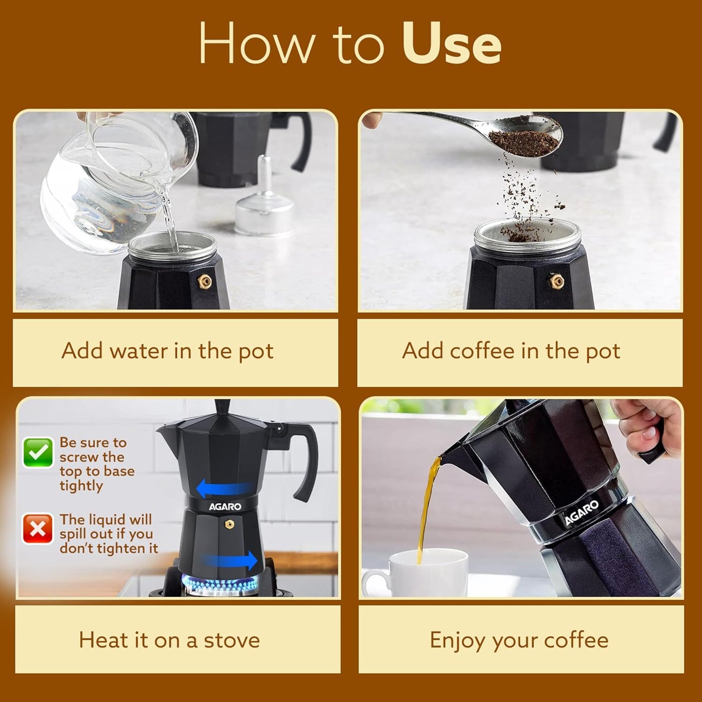 AGARO Classic Moka Pot, Espresso Coffee Maker | 240 ml | Black |