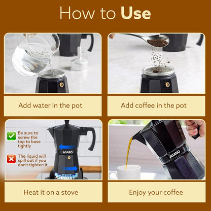 AGARO Classic Moka Pot, Espresso Coffee Maker | 240 ml | Black |