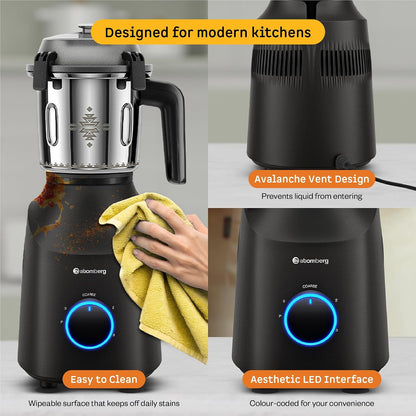 Atomberg Tavi Mixer Grinder | 4 Jars Including Chopper Jar | Unique Coarse Mode for Silbatta-Like Texture |