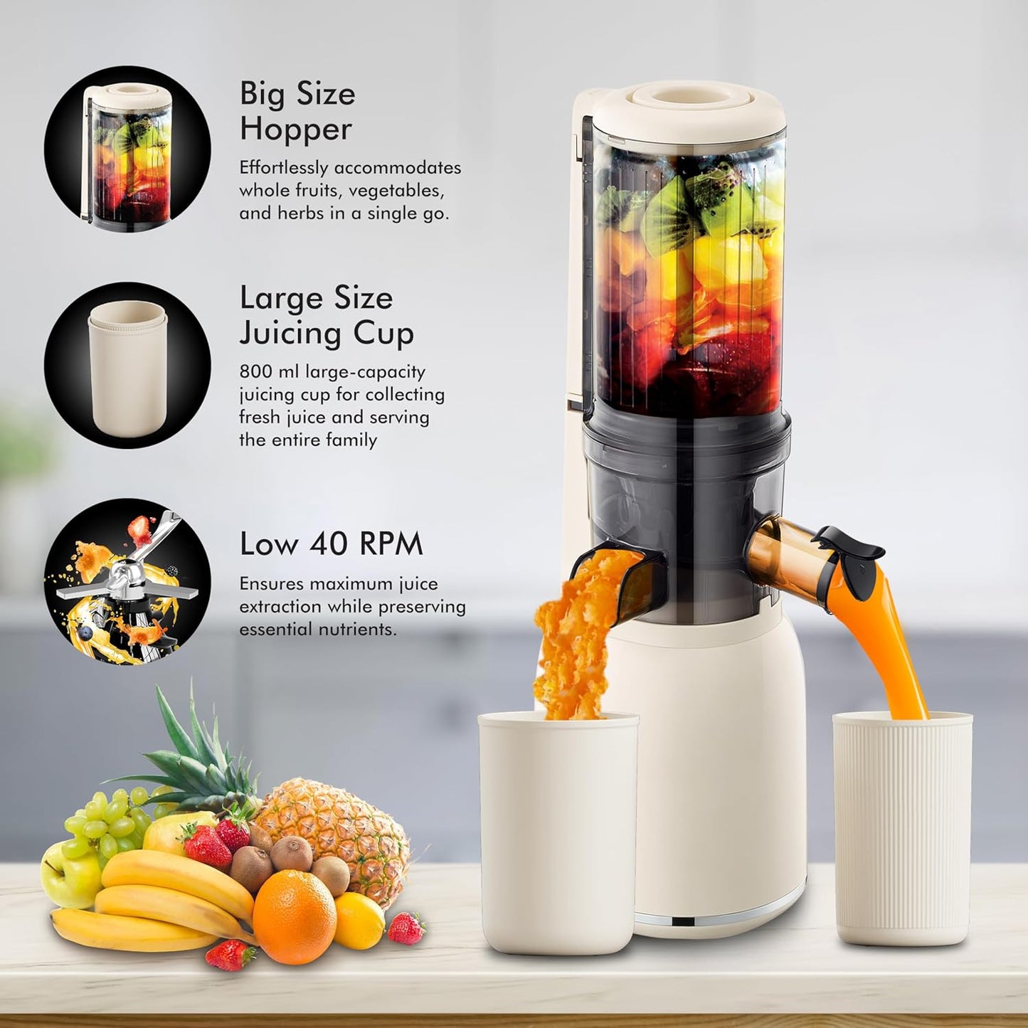 Havells Nutri Pure Cold Press Juicer | Low Noise Motor | White |