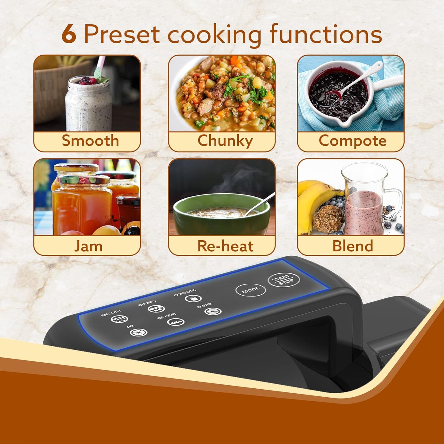 AgarElite Soup Maker | 1L | SS Blades | Grey | 6 Preset Cooking Functions |