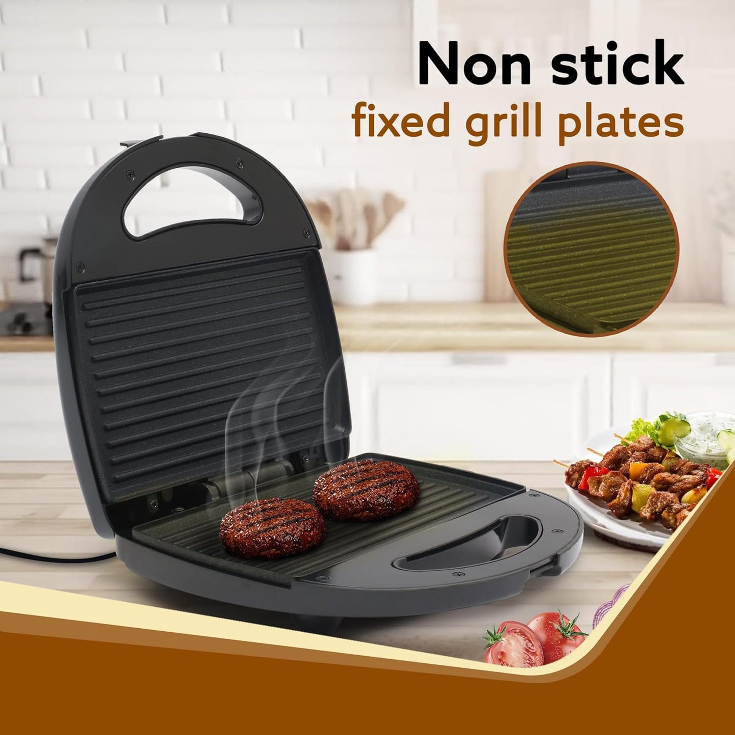 Agaro Non-Stick  Delite Sandwich Maker | 750W | Black | Oil Free |