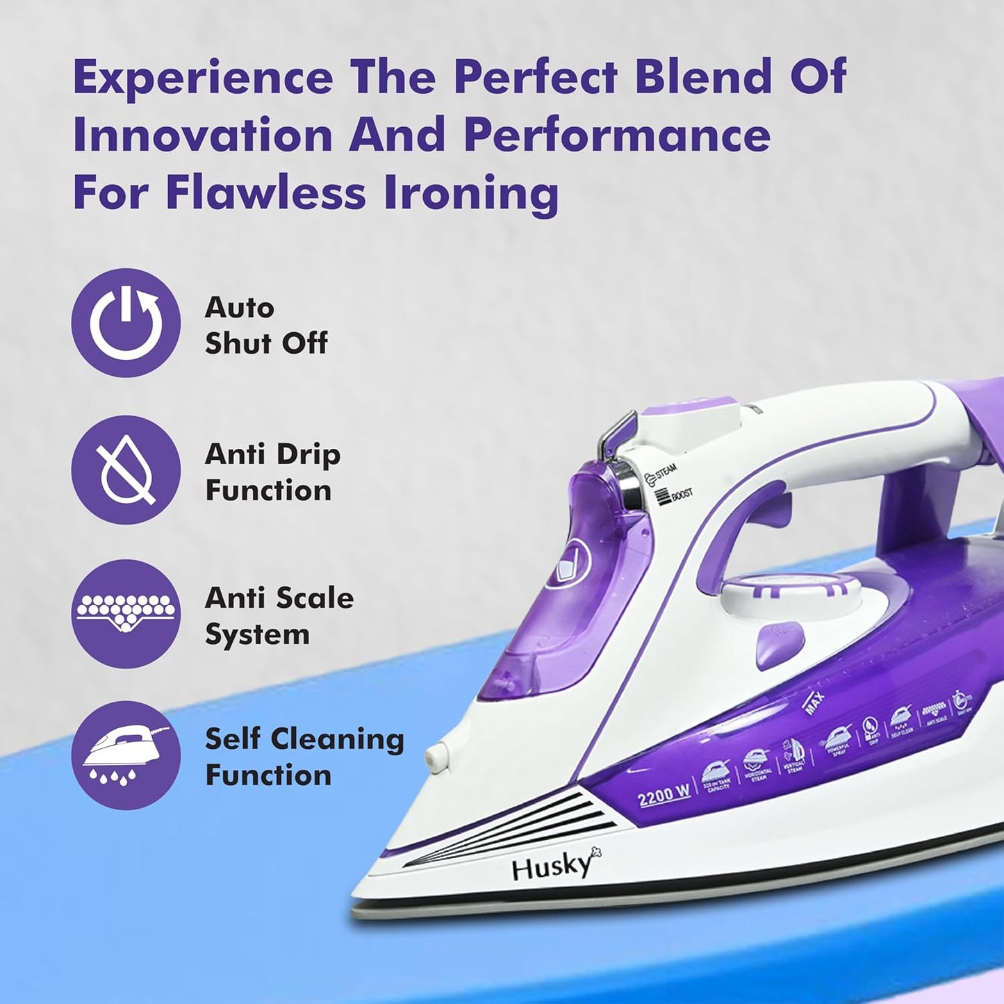 HAVELLS Husky | 2200 W | Steam Iron | Purple | Auto Shut Off |
