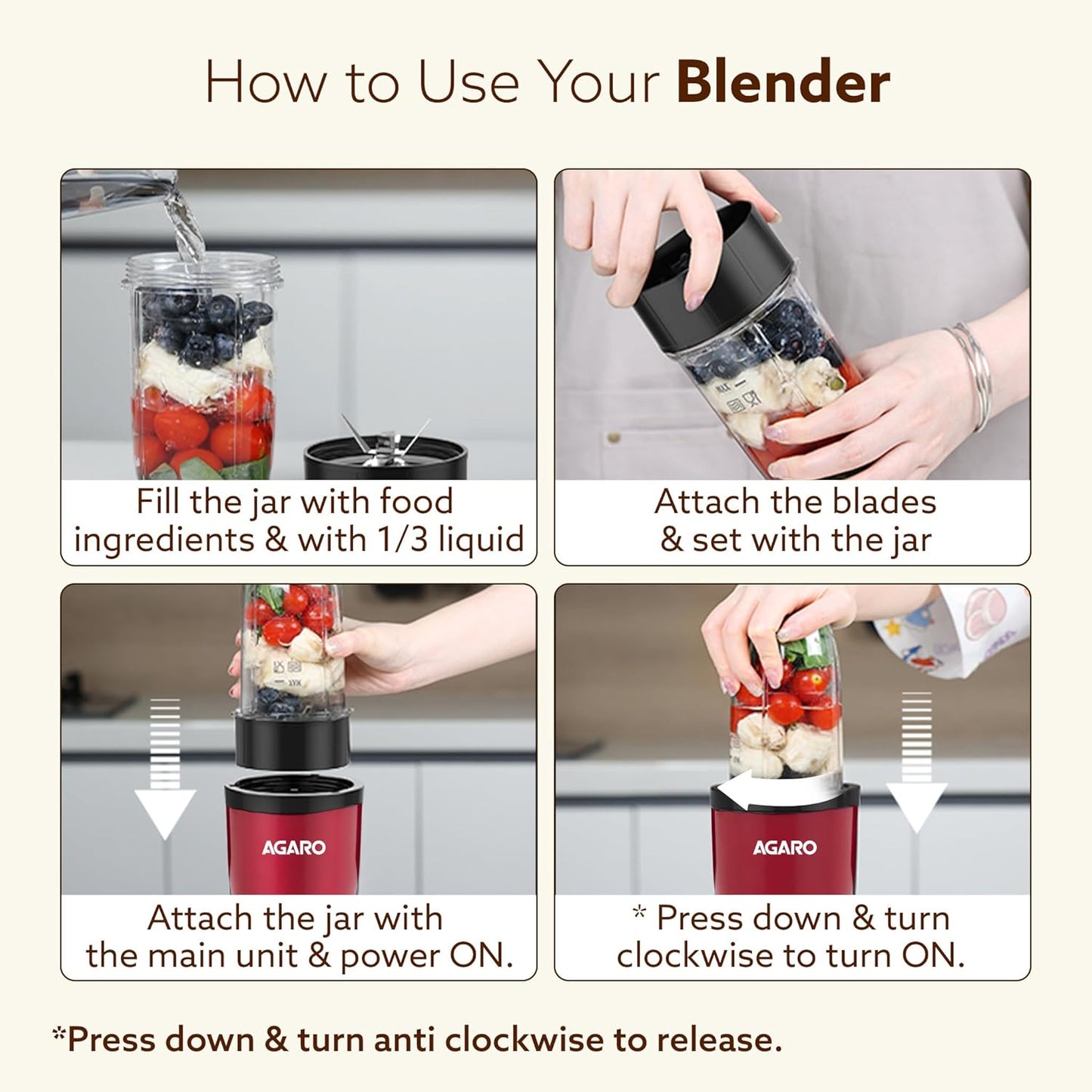 Agaro Regal 3 Jar Personal Blender | 400 Watts | Red & Black |