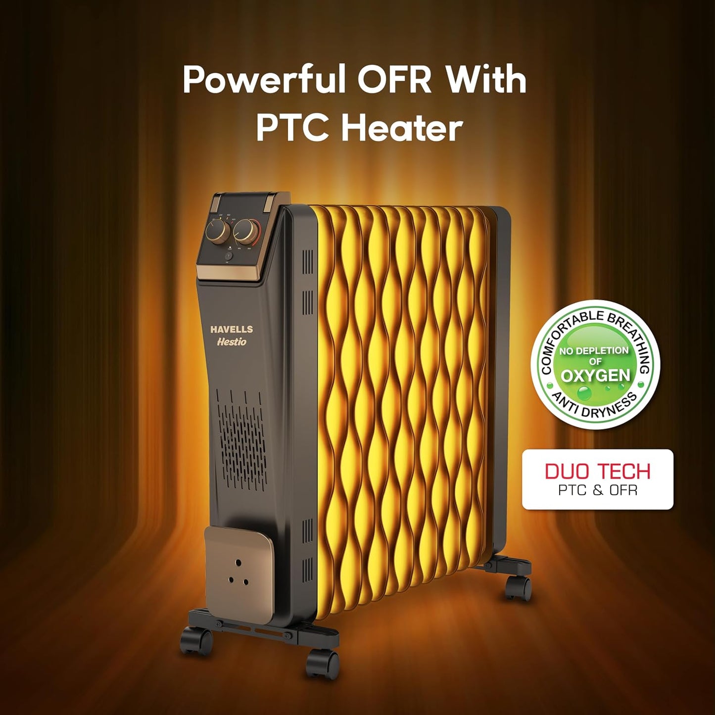 Havells Hestio 15 Wave | Fin OFR (Oil Filled Radiator) | Room Heater | 2900 W | 3 Heat Settings