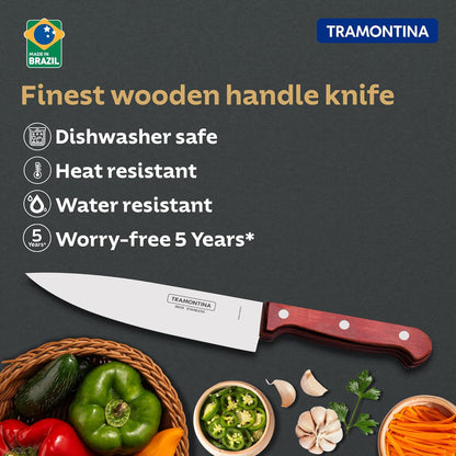 Tramontina Polywood Chef Knife | Stainless Steel Blade | Professional Knife | 5 Year Warranty |