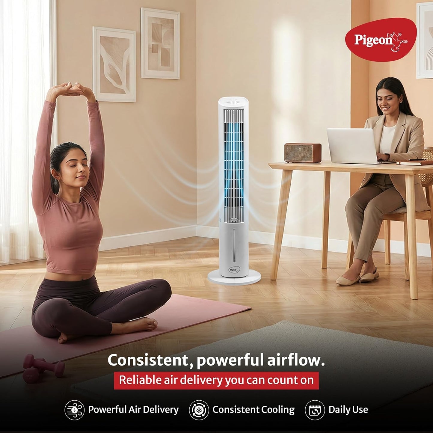 Pigeon Cooling Portable Tower Fan | High Performance | 3 Speed | Quiet Operation |