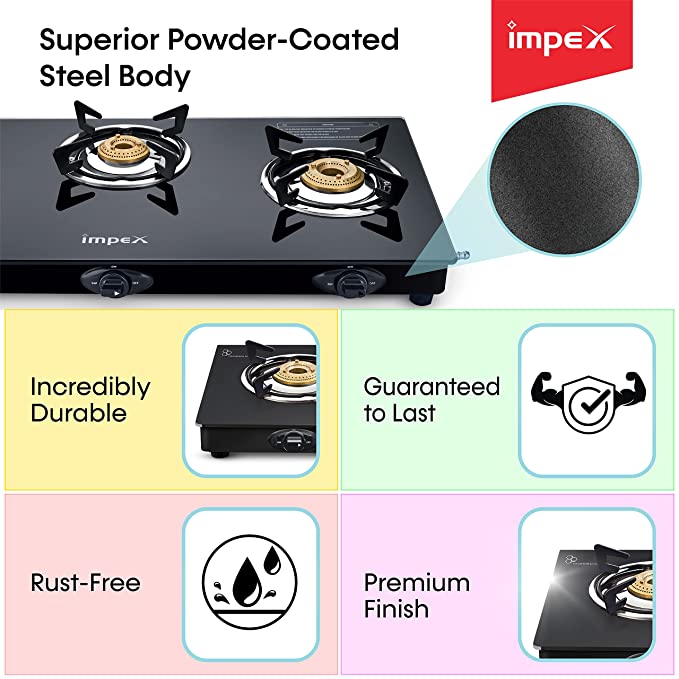 Impex Glass Top 3 Burner Gas Stove