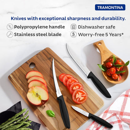 Upgrade Tramontina Plenus 3 Piece Knife Set | Sharp Blade | Dishwasher Safe Design |