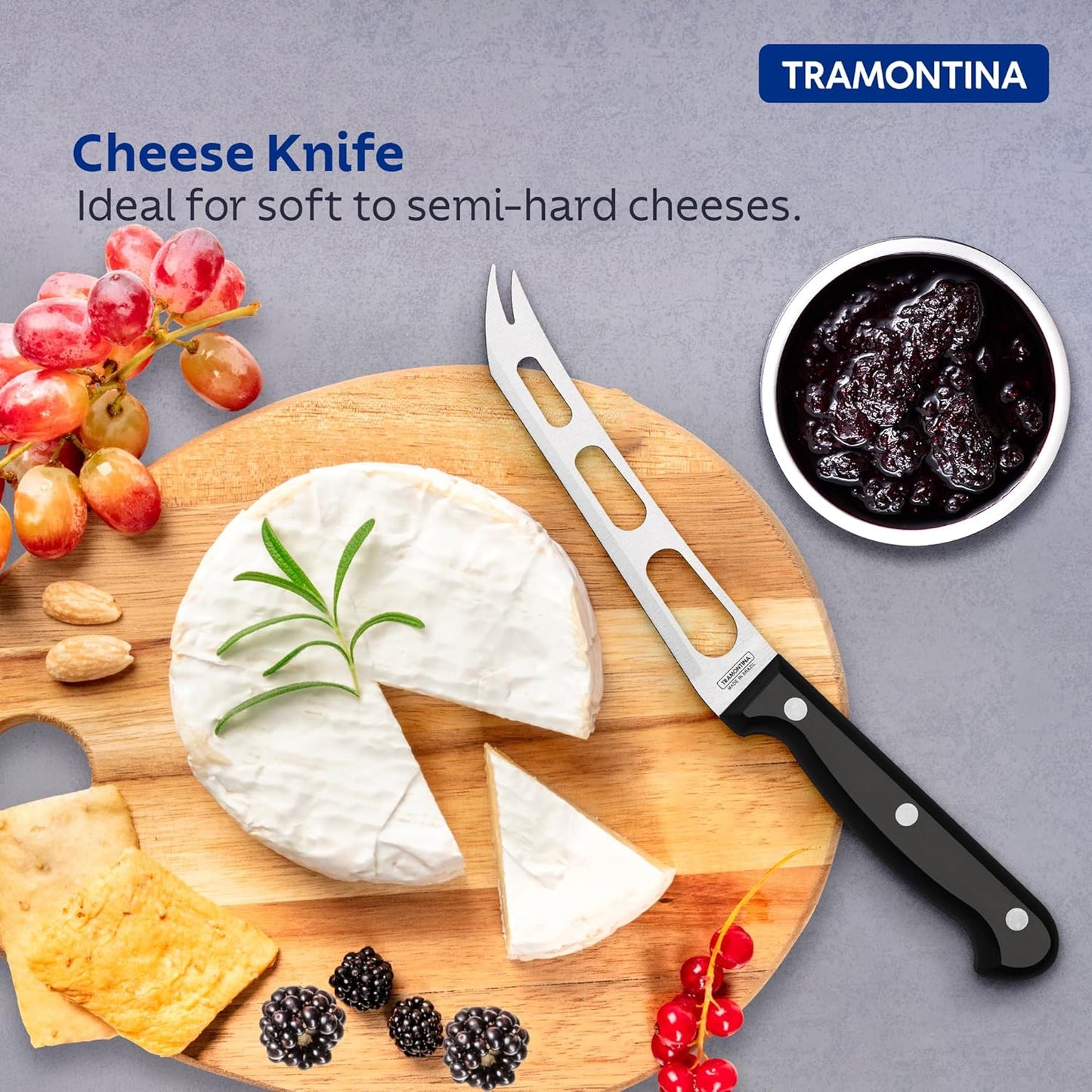 Tramontina Ultracorte Cheese Knife | 15 cm Stainless Steel Blade | Non-Stick 3-Hole Design | Antimicrobial Polypropylene Handle | Dishwasher Safe | 5-Year Warranty |