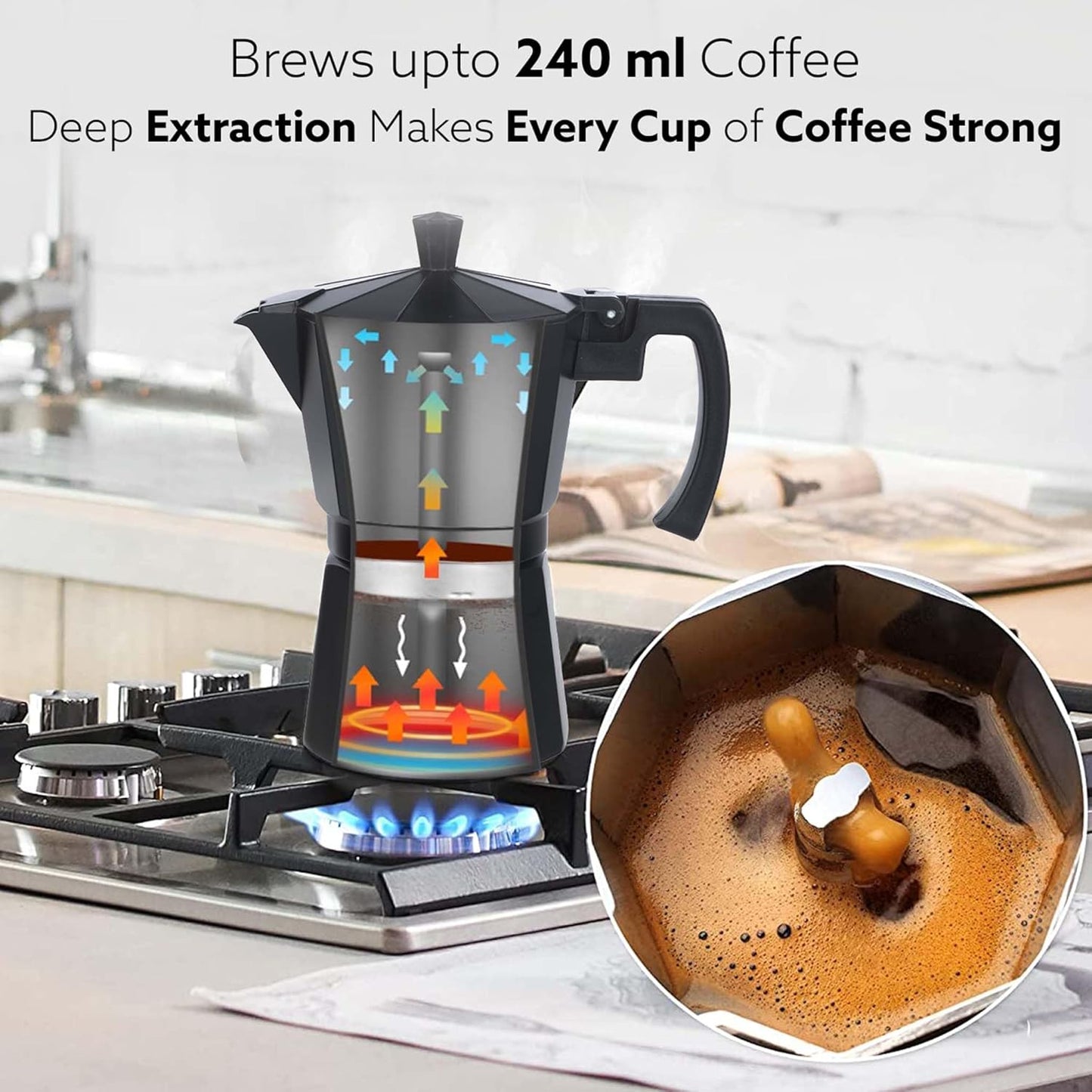 AGARO Classic Moka Pot, Espresso Coffee Maker | 240 ml | Black |