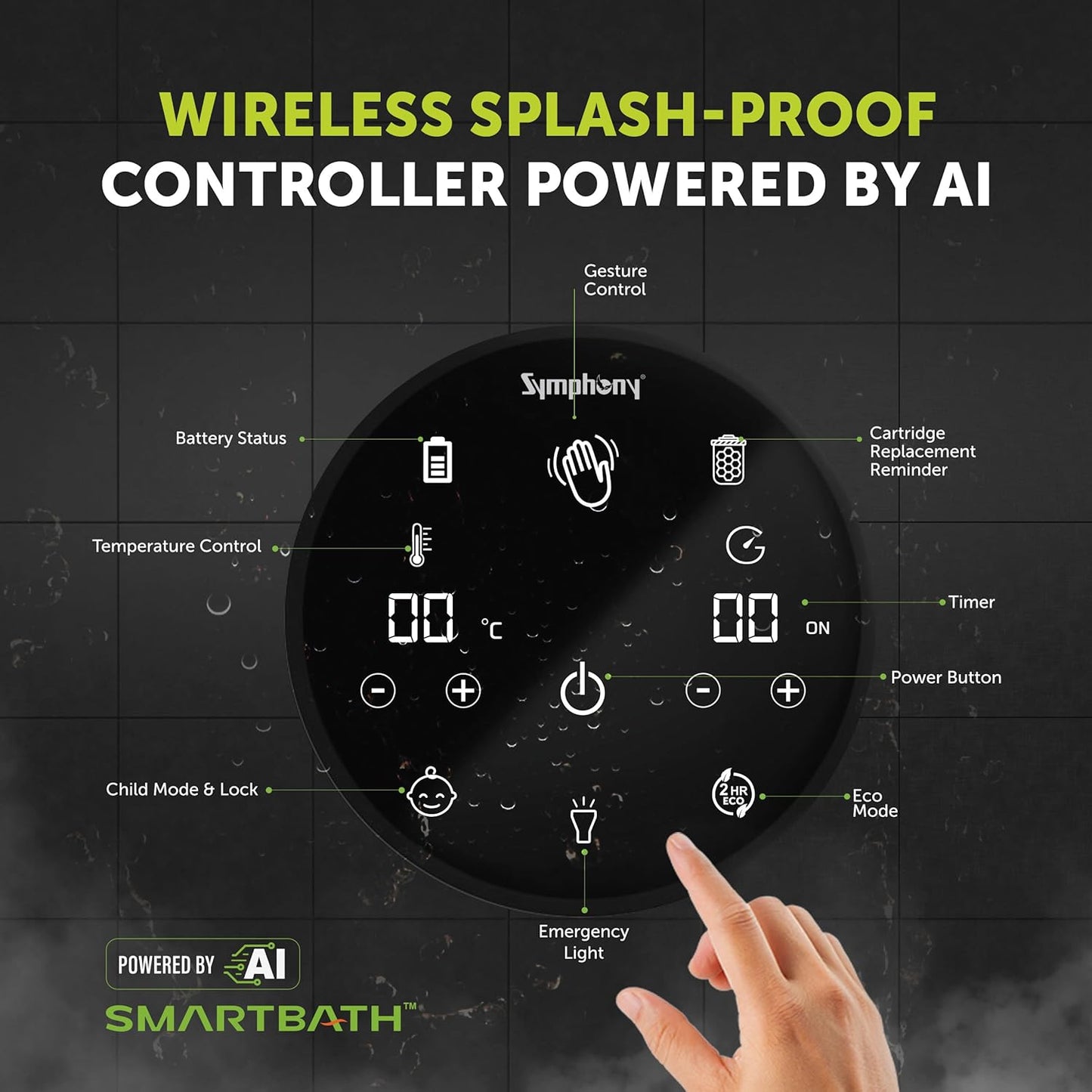 Symphony SPA Geyser with PUROPOD Filter | White | Hairfall Control Smart Geyser