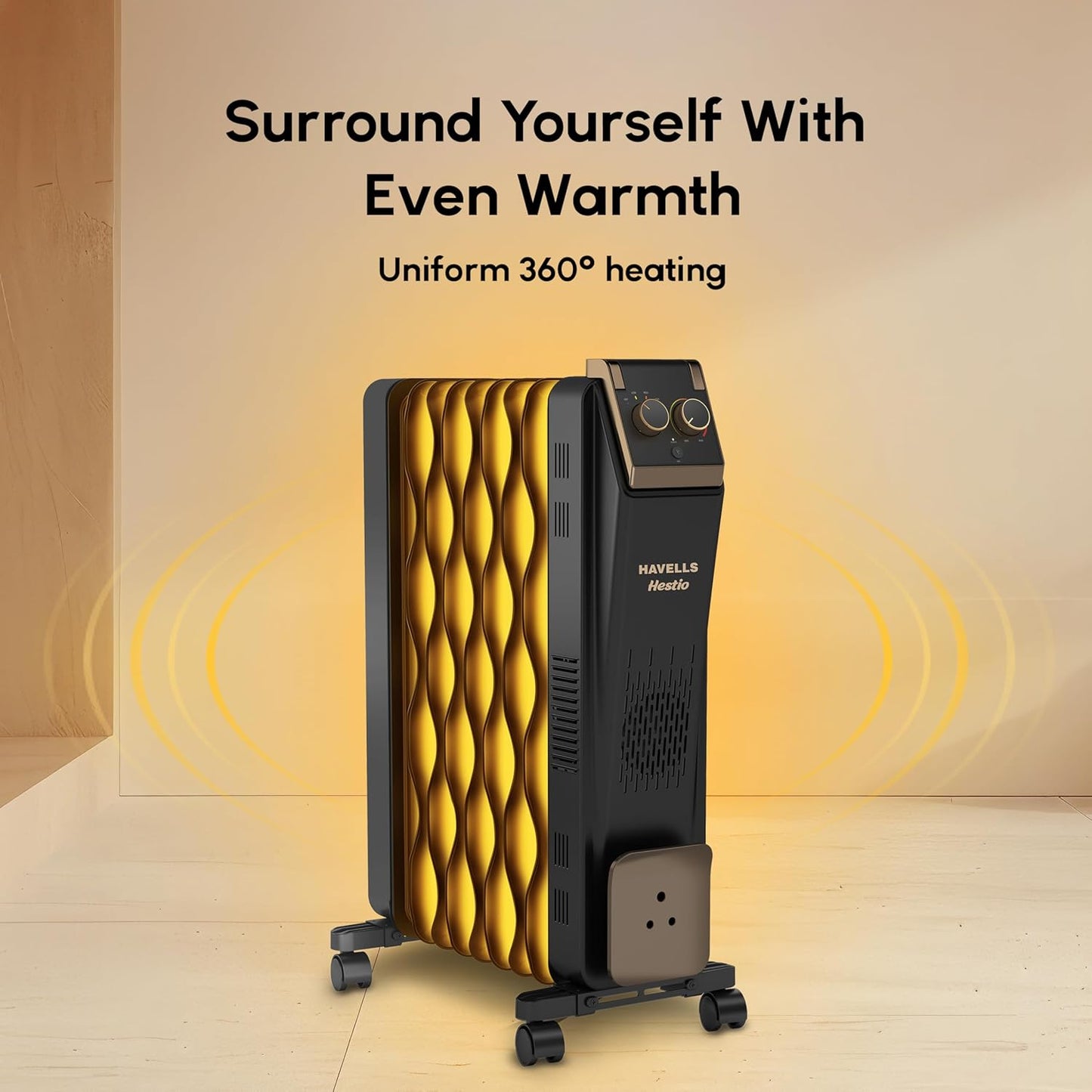 Havells 9 Fin Hestio Wave Fin OFR (Oil Filled Radiator) | Room Heater | 2400 W | 3 Heat Settings