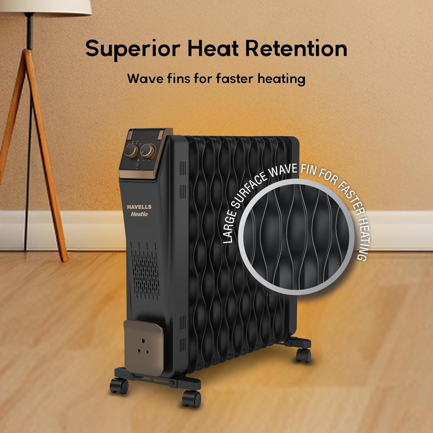 Havells Hestio 15 Wave | Fin OFR (Oil Filled Radiator) | Room Heater | 2900 W | 3 Heat Settings