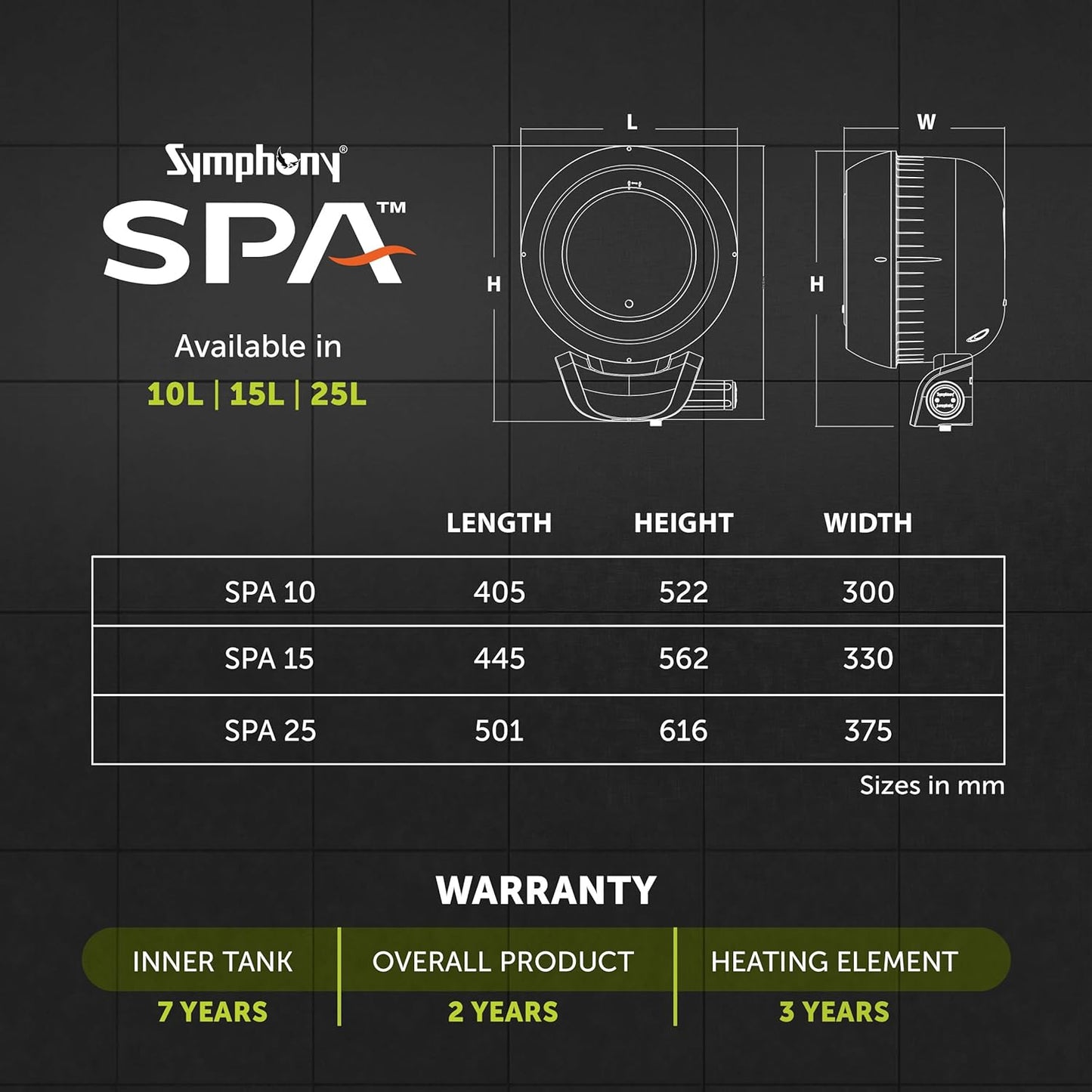 Symphony SPA Geyser with PUROPOD Filter | White | Hairfall Control Smart Geyser