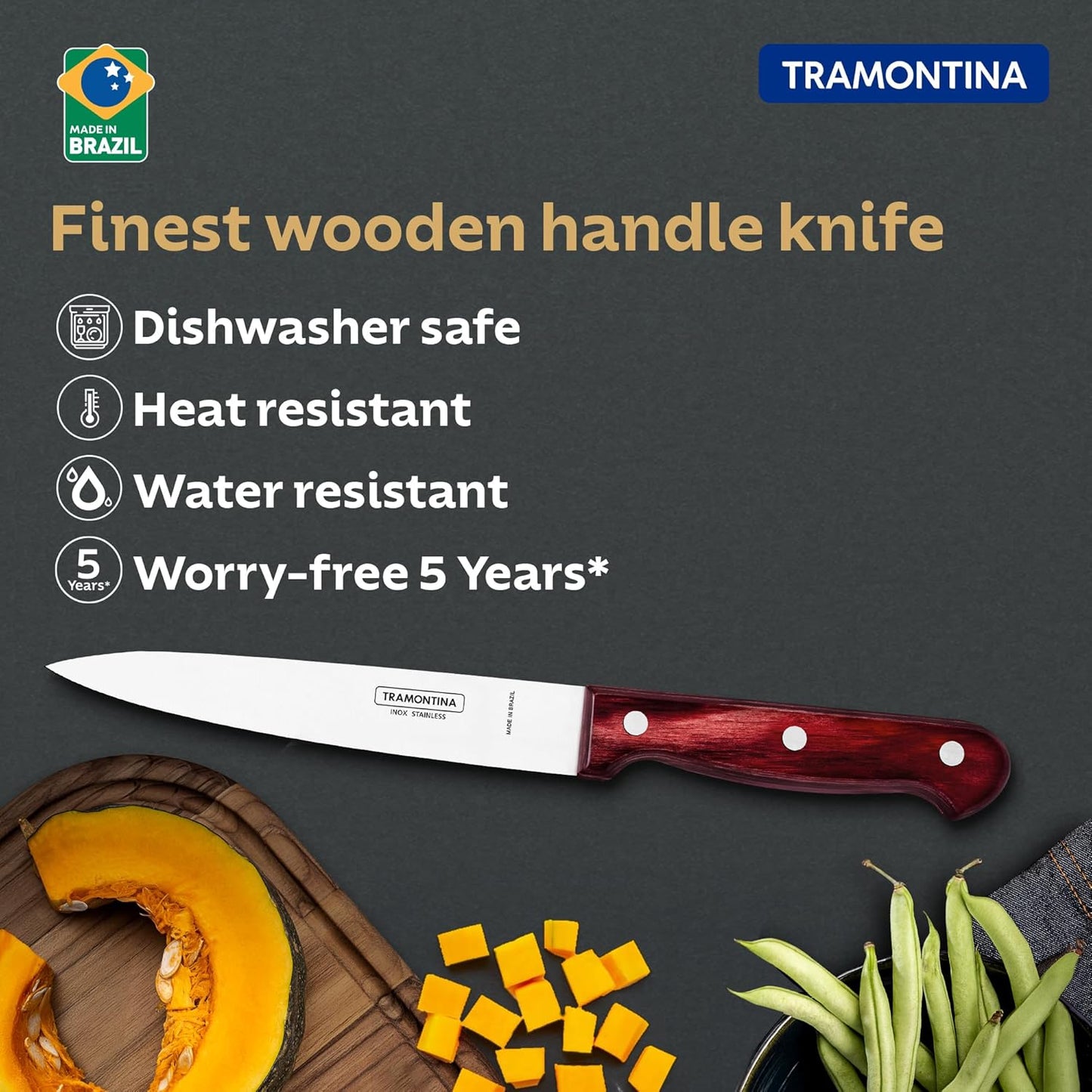 Tramontina Polywood Utility Knife | Multipurpose Kitchen Knife | 5 Year Warranty | 15.2 cm |