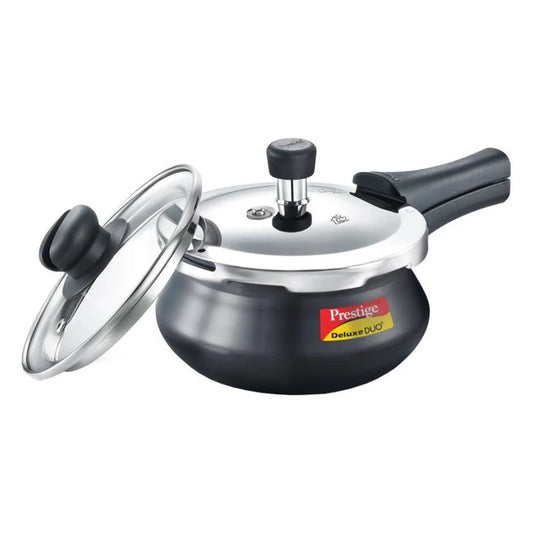 Prestige Duo + Hard Anodised Pressure Cooker | 3 Litre | 1 Stainless Steel Lid + Glass Lid |