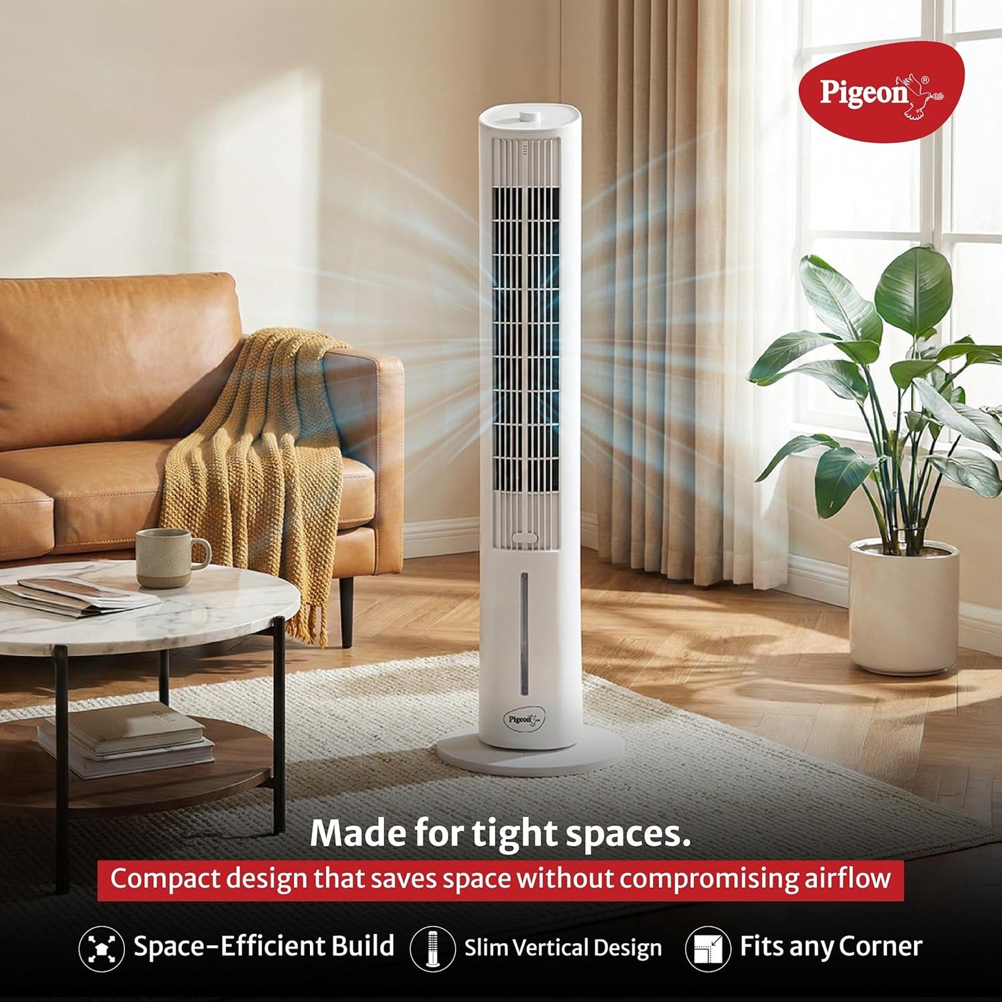 Pigeon Cooling Portable Tower Fan | High Performance | 3 Speed | Quiet Operation |