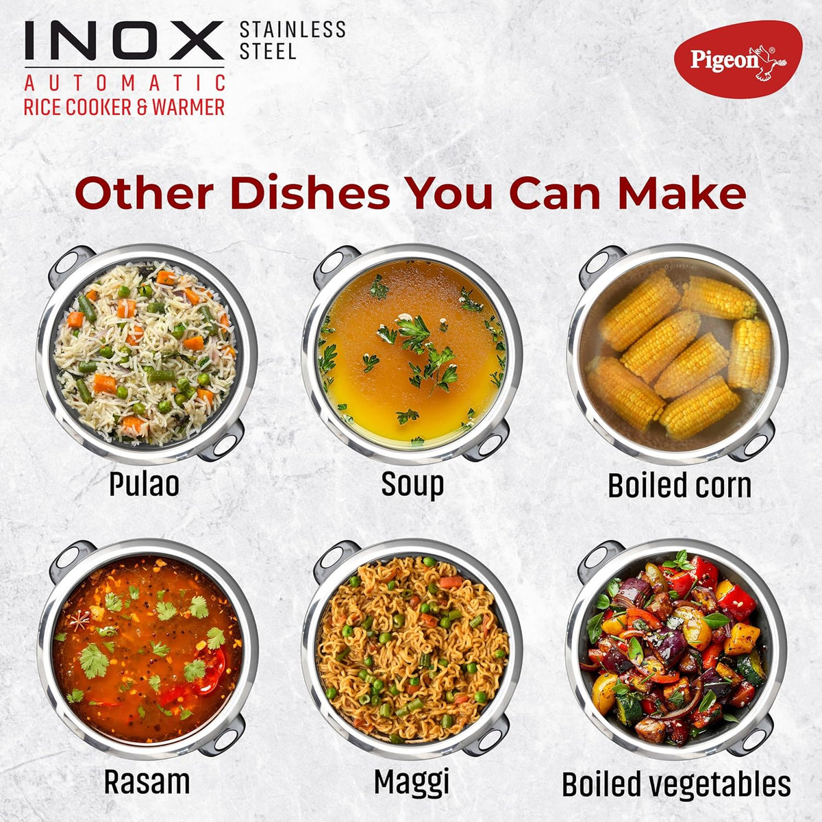 Pigeon Inox Rice Cooker | 1 Litre | Stainless Steel Lid | Energy Efficient Cooking | Steel Cooking Pot |