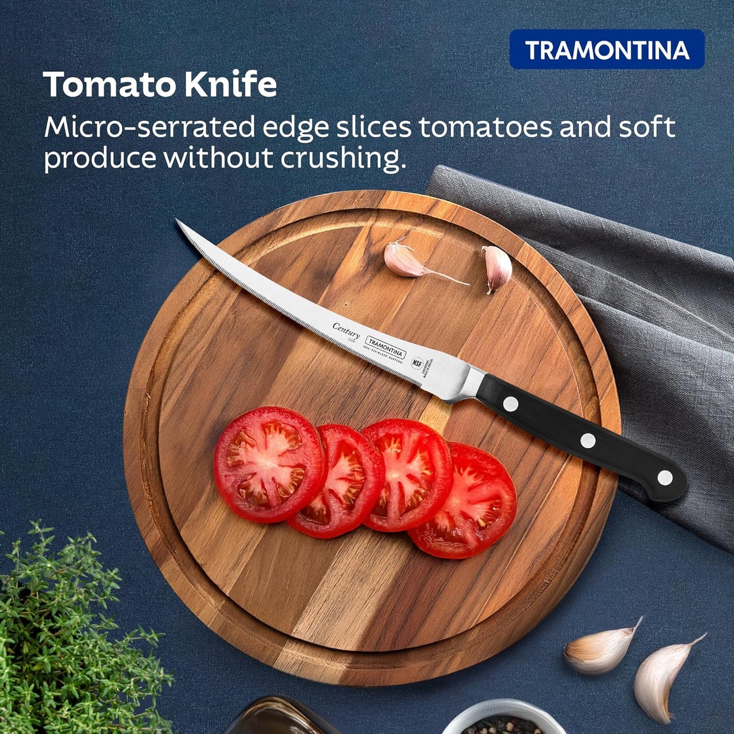 Tramontina Century Stainless Steel Tomato Knife | Polypropylene Handle Reinforced | 25 Years Warranty |