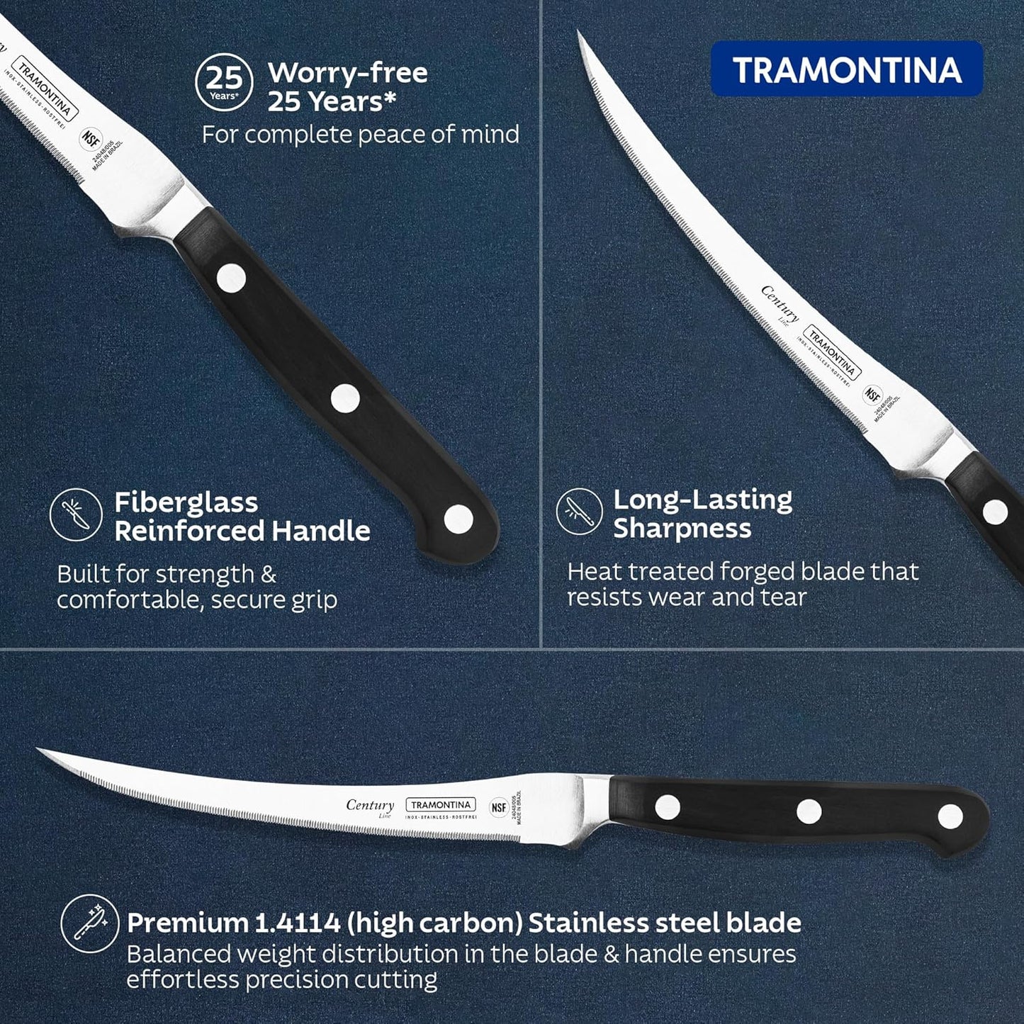 Tramontina Century Stainless Steel Tomato Knife | Polypropylene Handle Reinforced | 25 Years Warranty |