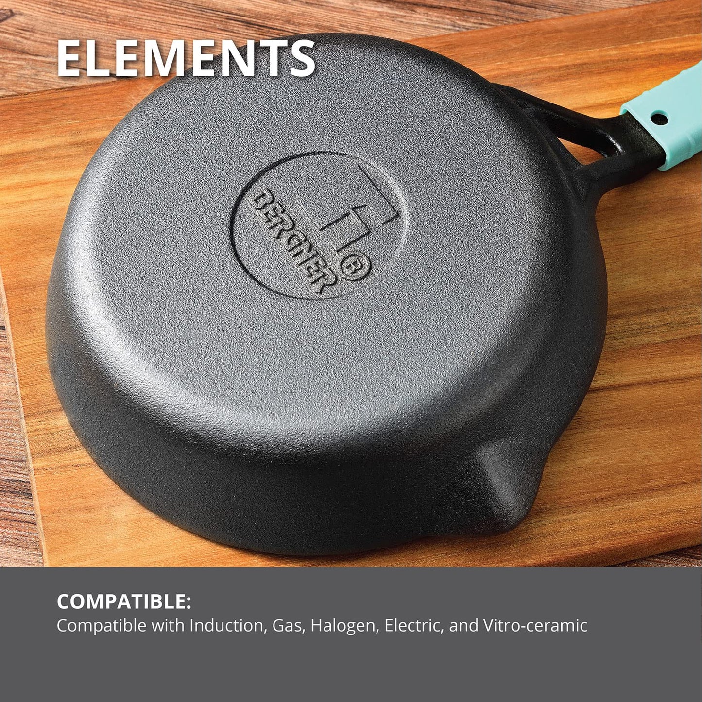 Bergner Elements Cast Iron Fry Pan | 20cm | Silicone Handle | Teal Blue |  Induction Bottom and Gas Stove Ready |