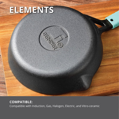 Bergner Elements Cast Iron Fry Pan | 20cm | Silicone Handle | Teal Blue |  Induction Bottom and Gas Stove Ready |