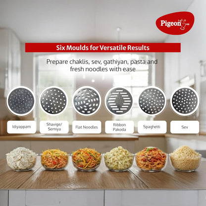Pigeon Instamami Automatic Noodle Maker | 6 Moulds | Idiyappam & Pasta Maker | Portable |