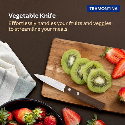 Tramontina Vegetable & Fruit Knife | 7.6 cm Stainless Steel Blade | Wooden Handle Paring Knife | Sharp & Precise Cutting Knife | 5-Year Warranty | Brown |