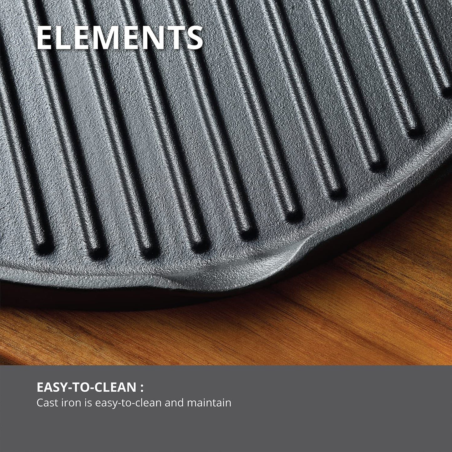 BERGNER Elements Cast Iron Reversible Grill Pan | 30 cm | Pre-Seasoned, Grilling & Cooking |