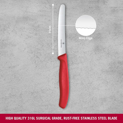 Victorinox Swiss Made | Stainless Steel Swiss Classic Paring Knife | 11 cm | Serrated Edge with Round Tip | Professional and Household Kitchen Tools |