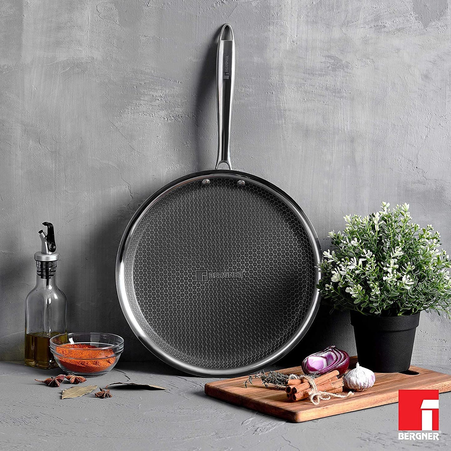 Bergner Hitech Prism 2.0 Non-Stick Stainless Steel Dosa Tawa | 28cm | Induction Base |