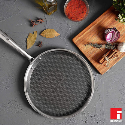 Bergner Hitech Prism 2.0 Non-Stick Stainless Steel Dosa Tawa | 28cm | Induction Base |