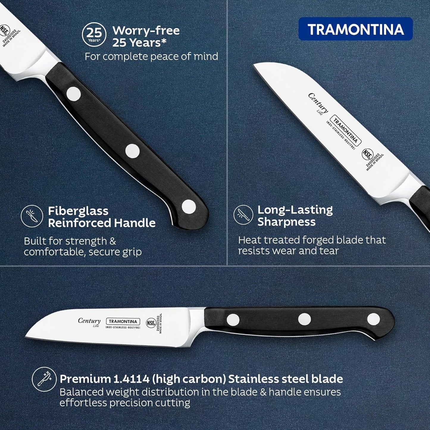 Tramontina Century Stainless Steel Vegetable & Fruits Knife | Kitchen Knife | 25 Years Warranty | 7.6 cm |