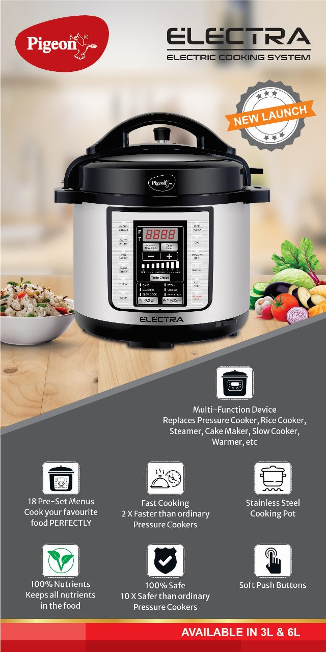 Pigeon ELECTRA - Electric Pressure Cooking System with 18 Pre-Set Menu ...