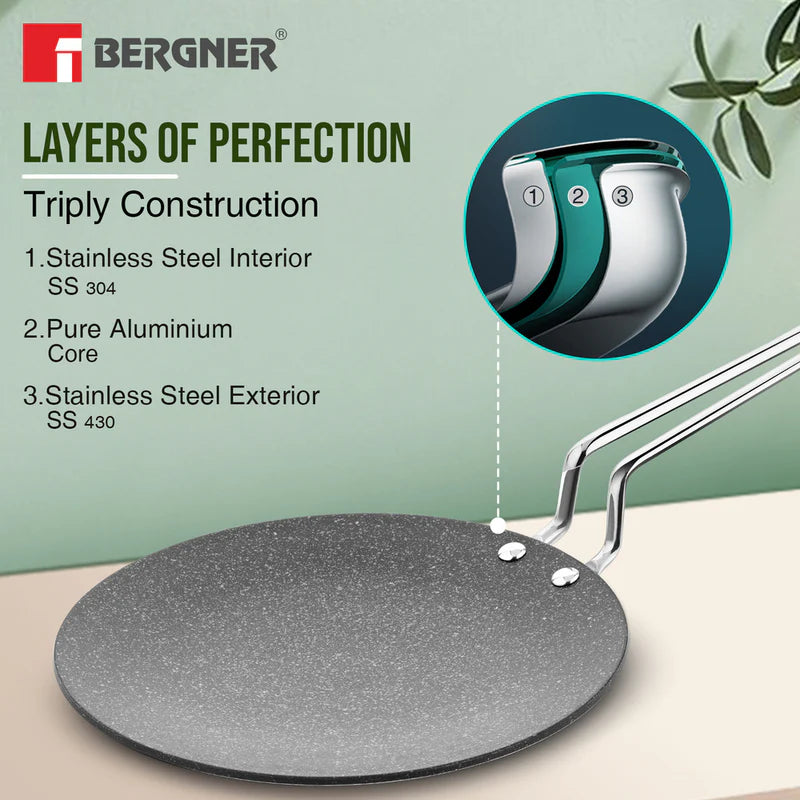Bergner Argent Samsara Triply Stainless Steel roti Tawa | 26 cm | Induction Compatible |