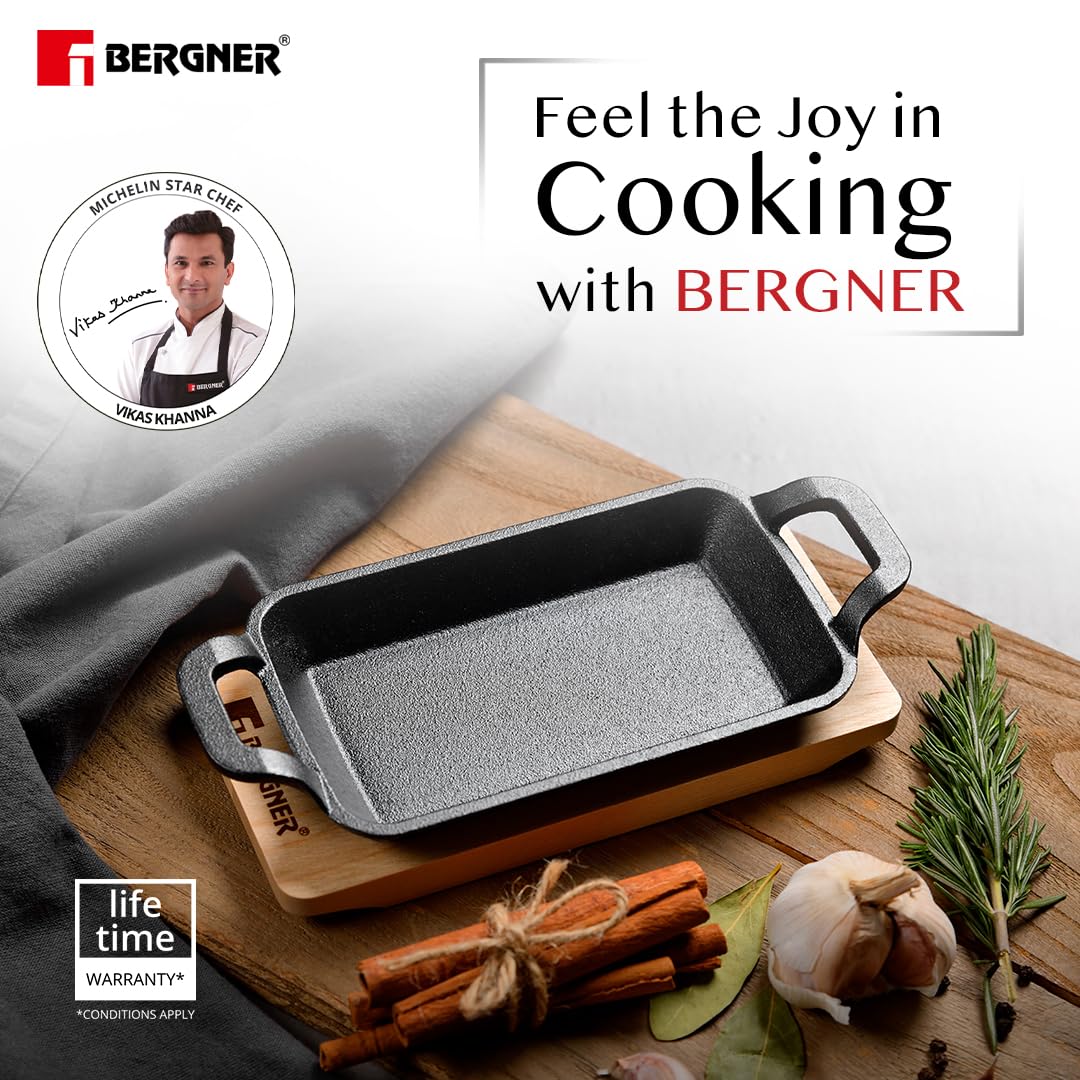 Bergner Mini Cast Iron Baking Pan | Black | 17L x 10W x 2.3H Centimeters |