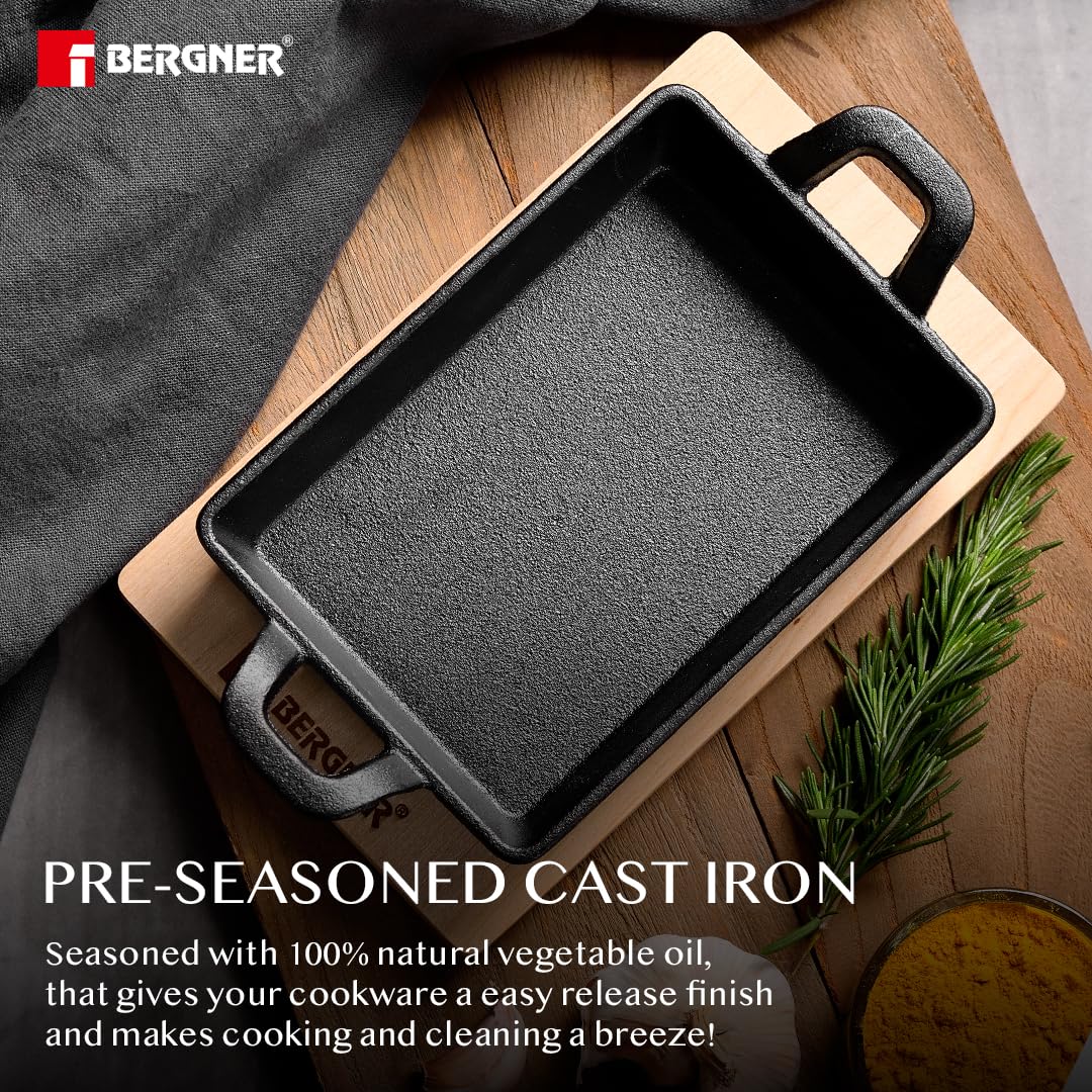 Bergner Mini Cast Iron Baking Pan | Rectangle | Black |