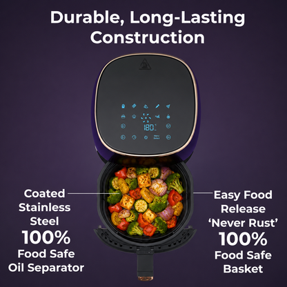 Pigeon Healthifry + Digital Airfryer with 2 Silicone Baskets | 4.2 L | 360° High Speed Air Circulation Technology | Purple |