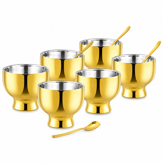 PNB Ice Cream Set | Stainless Steel | 6 PCS Double with Gold | Food Safe |