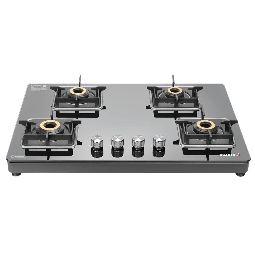 Sujata Premium Gas Stove | Glass Top | 9 Years Warranty | Jumbo Brass Burners | ISI Certified |