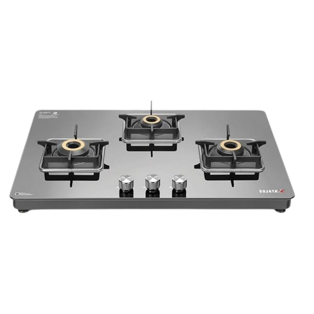 Sujata Premium Gas Stove | Glass Top | 9 Years Warranty | Jumbo Brass Burners | ISI Certified |