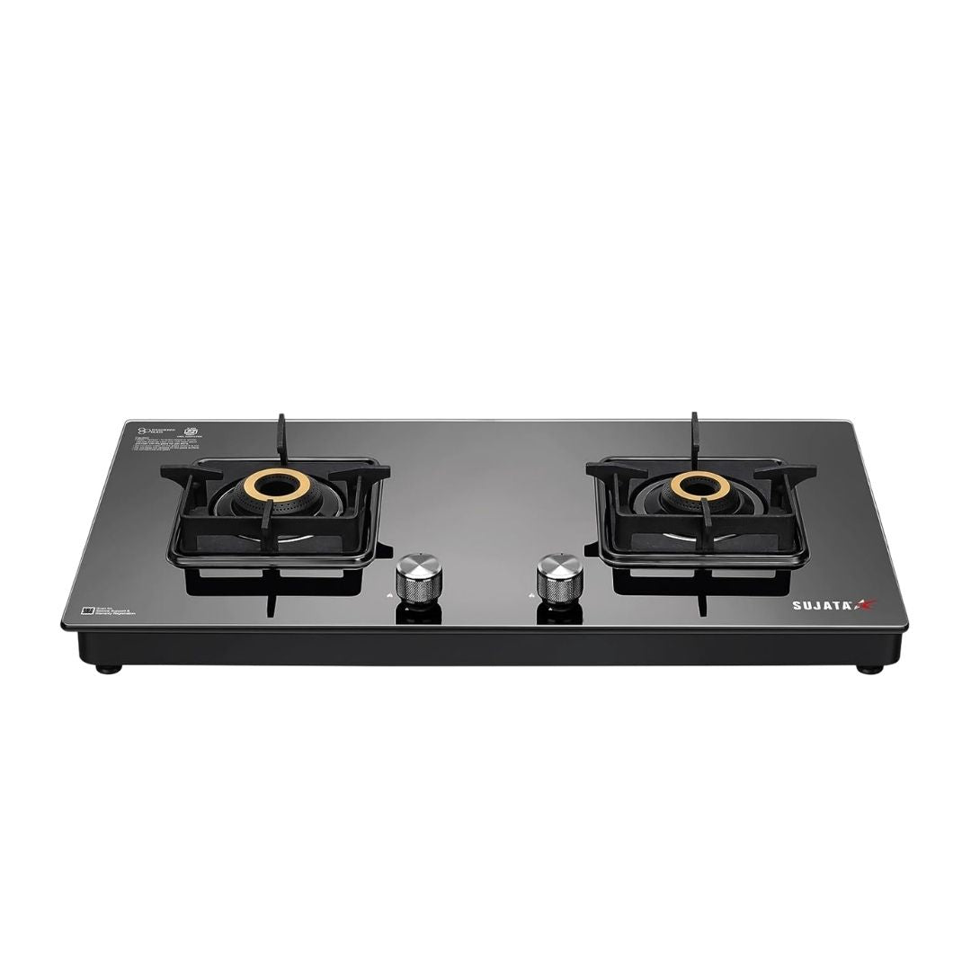 Sujata Premium Gas Stove | Glass Top | 9 Years Warranty | Jumbo Brass Burners | ISI Certified |