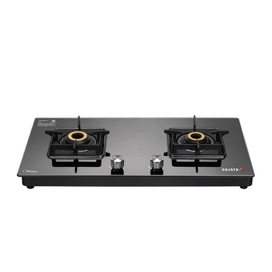 Sujata Premium Gas Stove | Glass Top | 9 Years Warranty | Jumbo Brass Burners | ISI Certified |