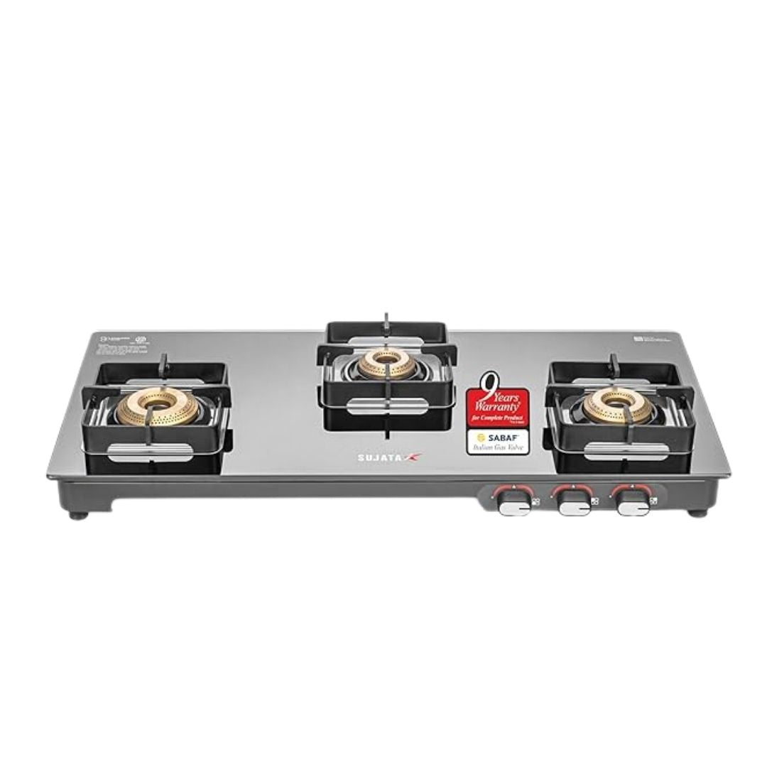 Sujata Regal Gas Stove | 9 Year Warranty | Brass Burners | ISI Certified | LPG & PNG Compatible |